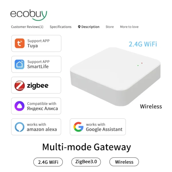 Tuya Zigbee 3.0 Gateway Hub Smart Home Wireless Bridge Smart Life APP Remote Control Zigbee Gateway Works With Alexa Google Home - Image 2