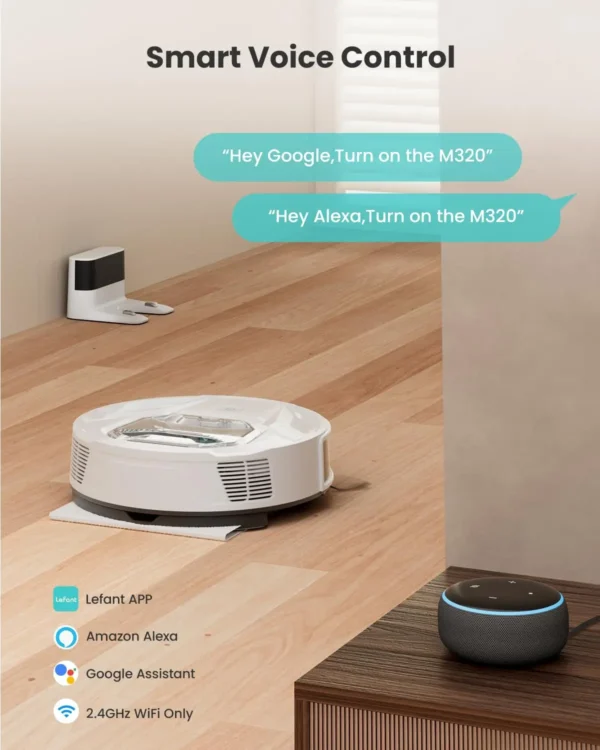 Lefant M320 Robot Vacuum Cleaner with Mop, 6000Pa Powerful Suction, Visible Dustbin, Carpet Detection, Alexa Voice Control - Image 2