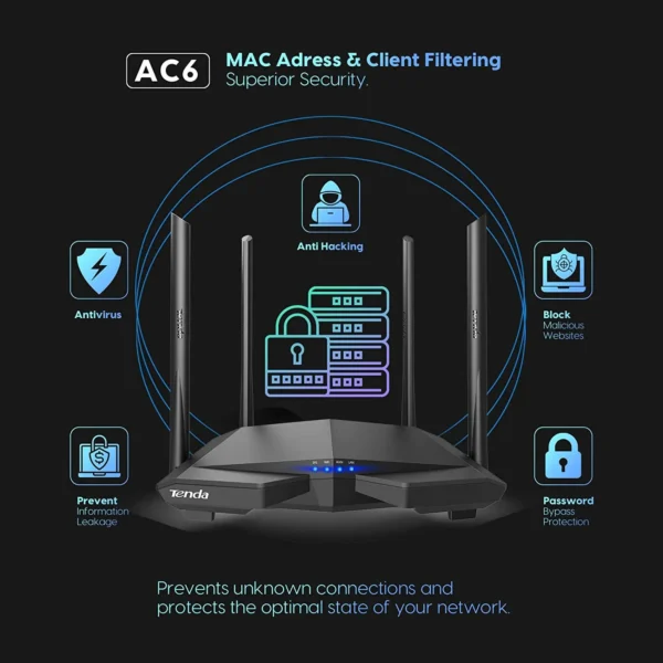 Global Version Tenda AC6 WiFi Router AC1200 5Ghz High Speed Wireless Internet MU-MIMO Beamforming Long Range Cover Original New - Image 2